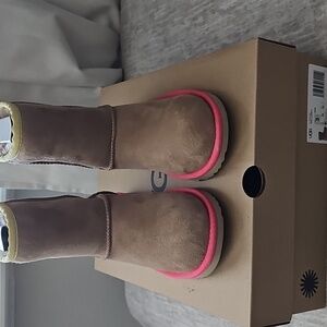 UGG Tan Boots with Pink Trim